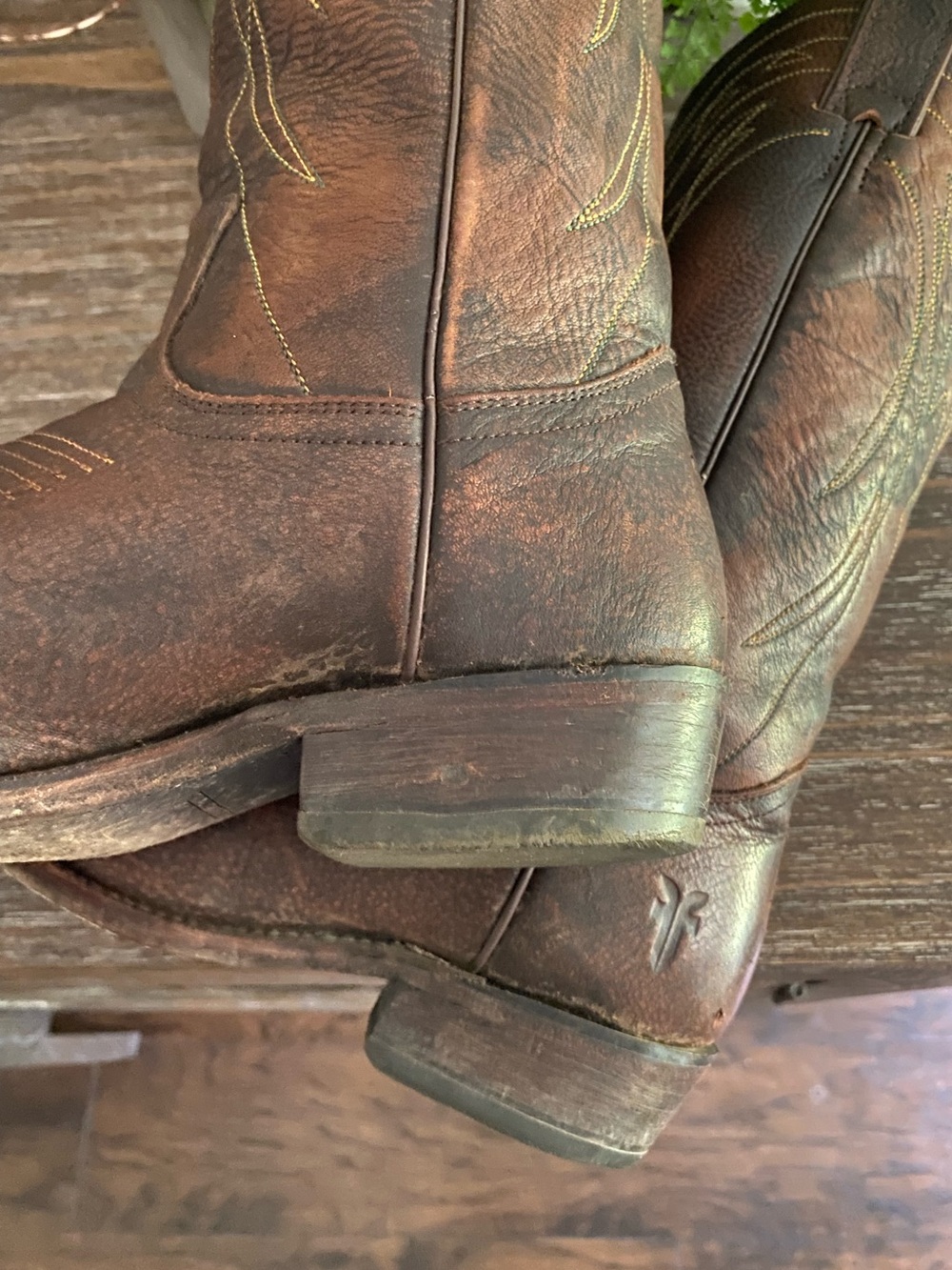 Vtg FRYE Billy Pull-On Deco Stitch Leather Western Cowboy Boots Women 7.5B Brown - Picture 10 of 15